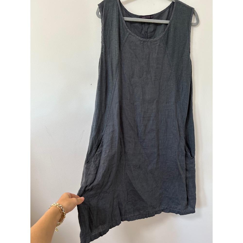 Cut Loose Linen Blend Sleeveless Pocket Shift Dress Women XL Charcoal Lagenlook